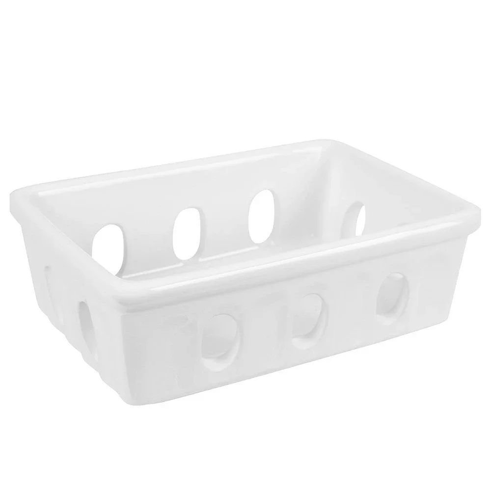 White‎ Ceramic Berry Basket Soap Dish Ventilated Stoneware Rectangular Drainer